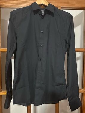 H&M Men's Solid Black Dress Shirt - Long Sleeve